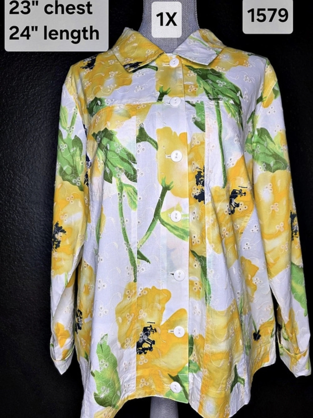 Drapers & Damons M31869 Floral 4 Pocket Button Down Jacket  Yellow & Green 1X